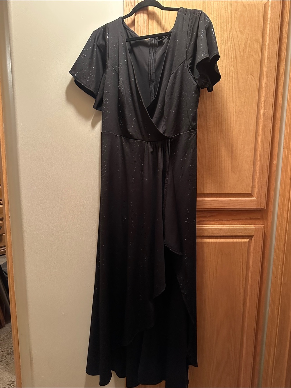 Black Sparkle Wrap-Style Evening Dress